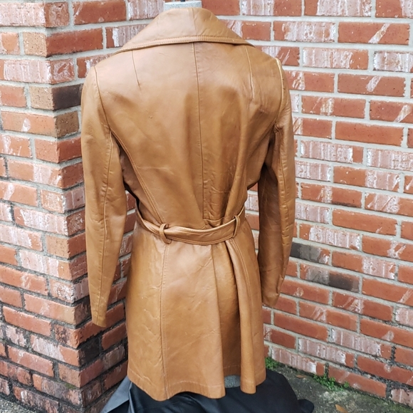 Vintage 1960s Belted Leather Duster Topper Coat - Picture 8 of 15